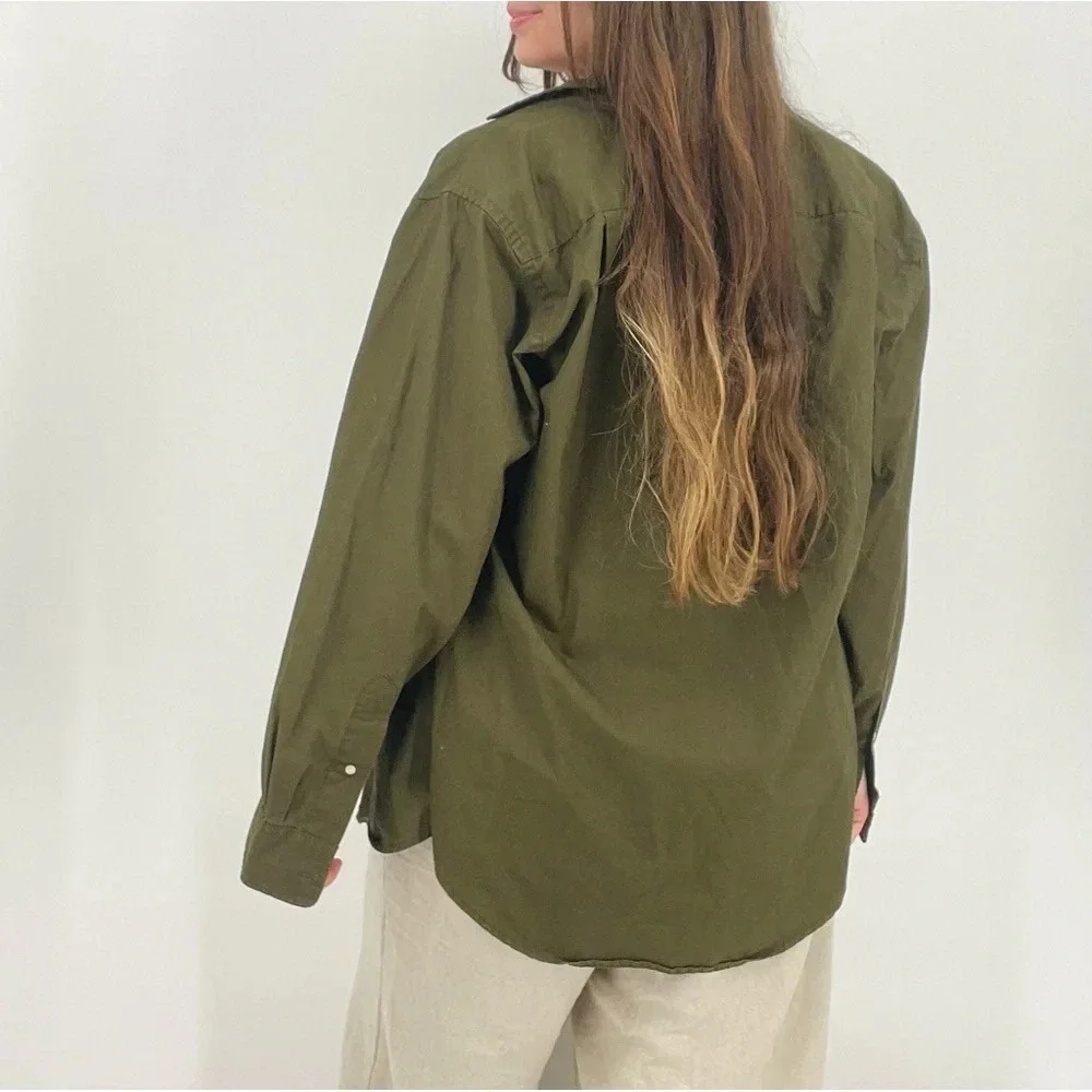 j. crew lush olive green oversized 100% cotton button down shirt size xs - Picture 5 of 7